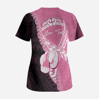 Personalised Polynesia Breast Cancer Awareness Scrub Top Fight With Hope Pink Ribbon Boxing Gloves