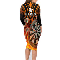 Personalised Polynesian Darts Family Matching Long Sleeve Bodycon Dress and Hawaiian Shirt Fire Burning With Tribal Tattoo LT14 - Polynesian Pride