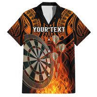 Personalised Polynesian Darts Family Matching Off Shoulder Maxi Dress and Hawaiian Shirt Fire Burning With Tribal Tattoo LT14 Dad's Shirt - Short Sleeve Orange - Polynesian Pride