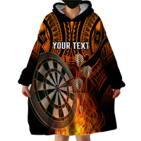 Personalised Polynesian Darts Wearable Blanket Hoodie Fire Burning With Tribal Tattoo LT14 - Polynesian Pride