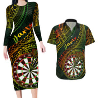 Personalised Polynesian Darts Couples Matching Long Sleeve Bodycon Dress and Hawaiian Shirt Dart Lovers Tribal Pattern Mix Tropical Leaves LT14 Reggae - Polynesian Pride
