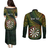 Personalised Polynesian Darts Couples Matching Puletasi Dress and Long Sleeve Button Shirts Dart Lovers Tribal Pattern Mix Tropical Leaves LT14 - Polynesian Pride