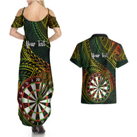 Personalised Polynesian Darts Couples Matching Summer Maxi Dress and Hawaiian Shirt Dart Lovers Tribal Pattern Mix Tropical Leaves LT14 - Polynesian Pride