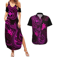 Hawaii Couples Matching Summer Maxi Dress and Hawaiian Shirt Fish Hook Tattoo Mix Polynesian Plumeria Pink Version LT14 Pink - Polynesian Pride