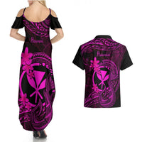 Hawaii Couples Matching Summer Maxi Dress and Hawaiian Shirt Fish Hook Tattoo Mix Polynesian Plumeria Pink Version LT14 - Polynesian Pride