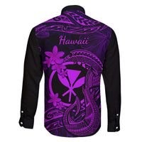Hawaii Family Matching Long Sleeve Bodycon Dress and Hawaiian Shirt Fish Hook Tattoo Mix Polynesian Plumeria Purple Version LT14 - Polynesian Pride