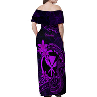 Hawaii Family Matching Off Shoulder Maxi Dress and Hawaiian Shirt Fish Hook Tattoo Mix Polynesian Plumeria Purple Version LT14 - Polynesian Pride
