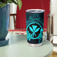 Hawaii Tumbler Cup Fish Hook Tattoo Mix Polynesian Plumeria Turquoise Version