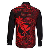 Hawaii Family Matching Long Sleeve Bodycon Dress and Hawaiian Shirt Fish Hook Tattoo Mix Polynesian Plumeria Red Version LT14 - Polynesian Pride