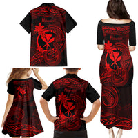Hawaii Family Matching Puletasi Dress and Hawaiian Shirt Fish Hook Tattoo Mix Polynesian Plumeria Red Version LT14 - Polynesian Pride