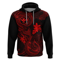 Hawaii Hoodie Fish Hook Tattoo Mix Polynesian Plumeria Red Version LT14 Pullover Hoodie Red - Polynesian Pride