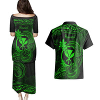 Hawaii Couples Matching Puletasi Dress and Hawaiian Shirt Fish Hook Tattoo Mix Polynesian Plumeria Green Version LT14 - Polynesian Pride