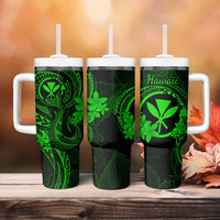 Hawaii Tumbler With Handle Fish Hook Tattoo Mix Polynesian Plumeria Green Version