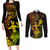 Hawaii Couples Matching Long Sleeve Bodycon Dress and Long Sleeve Button Shirts Hula Girl Mix Polynesian Plumeria Reggae Version LT14 Reggae - Polynesian Pride