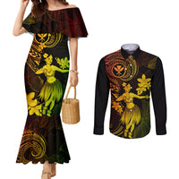 Hawaii Couples Matching Mermaid Dress and Long Sleeve Button Shirts Hula Girl Mix Polynesian Plumeria Reggae Version LT14 Reggae - Polynesian Pride