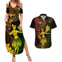 Hawaii Couples Matching Summer Maxi Dress and Hawaiian Shirt Hula Girl Mix Polynesian Plumeria Reggae Version LT14 Reggae - Polynesian Pride