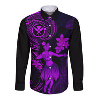 Hawaii Long Sleeve Button Shirt Hula Girl Mix Polynesian Plumeria Purple Version LT14 Unisex Purple - Polynesian Pride