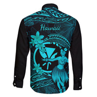 Hawaii Family Matching Puletasi Dress and Hawaiian Shirt Hula Girl Mix Polynesian Plumeria Turquoise Version LT14 - Polynesian Pride