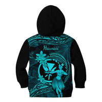 Hawaii Kid Hoodie Hula Girl Mix Polynesian Plumeria Turquoise Version LT14 - Polynesian Pride