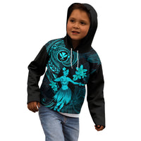 Hawaii Kid Hoodie Hula Girl Mix Polynesian Plumeria Turquoise Version LT14 - Polynesian Pride