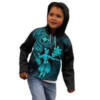 Hawaii Kid Hoodie Hula Girl Mix Polynesian Plumeria Turquoise Version LT14 - Polynesian Pride