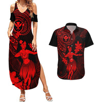 Hawaii Couples Matching Summer Maxi Dress and Hawaiian Shirt Hula Girl Mix Polynesian Plumeria Red Version LT14 Red - Polynesian Pride