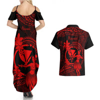 Hawaii Couples Matching Summer Maxi Dress and Hawaiian Shirt Hula Girl Mix Polynesian Plumeria Red Version LT14 - Polynesian Pride