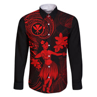 Hawaii Family Matching Puletasi Dress and Hawaiian Shirt Hula Girl Mix Polynesian Plumeria Red Version LT14 Dad's Shirt - Long Sleeve Red - Polynesian Pride