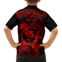Hawaii Family Matching Short Sleeve Bodycon Dress and Hawaiian Shirt Hula Girl Mix Polynesian Plumeria Red Version LT14 - Polynesian Pride