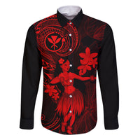 Hawaii Family Matching Tank Maxi Dress and Hawaiian Shirt Hula Girl Mix Polynesian Plumeria Red Version LT14 Dad's Shirt - Long Sleeve Red - Polynesian Pride