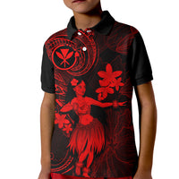 Hawaii Kid Polo Shirt Hula Girl Mix Polynesian Plumeria Red Version LT14 Kid Red - Polynesian Pride