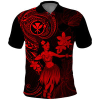 Hawaii Polo Shirt Hula Girl Mix Polynesian Plumeria Red Version LT14 Red - Polynesian Pride
