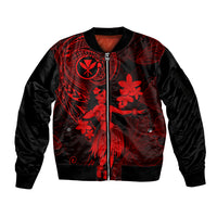 Hawaii Sleeve Zip Bomber Jacket Hula Girl Mix Polynesian Plumeria Red Version LT14 Unisex Red - Polynesian Pride