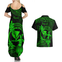 Hawaii Couples Matching Summer Maxi Dress and Hawaiian Shirt Hula Girl Mix Polynesian Plumeria Green Version LT14 - Polynesian Pride