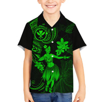 Hawaii Family Matching Off Shoulder Long Sleeve Dress and Hawaiian Shirt Hula Girl Mix Polynesian Plumeria Green Version LT14 Son's Shirt Green - Polynesian Pride