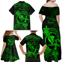 Hawaii Family Matching Off Shoulder Maxi Dress and Hawaiian Shirt Hula Girl Mix Polynesian Plumeria Green Version LT14 - Polynesian Pride