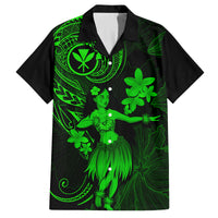 Hawaii Family Matching Off Shoulder Maxi Dress and Hawaiian Shirt Hula Girl Mix Polynesian Plumeria Green Version LT14 Dad's Shirt - Short Sleeve Green - Polynesian Pride