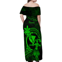 Hawaii Family Matching Off Shoulder Maxi Dress and Hawaiian Shirt Hula Girl Mix Polynesian Plumeria Green Version LT14 - Polynesian Pride