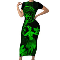Hawaii Family Matching Short Sleeve Bodycon Dress and Hawaiian Shirt Hula Girl Mix Polynesian Plumeria Green Version LT14 Mom's Dress Green - Polynesian Pride