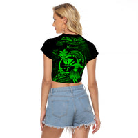 Hawaii Raglan Cropped T Shirt Hula Girl Mix Polynesian Plumeria Green Version LT14 - Polynesian Pride