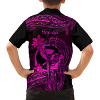 Hawaii Family Matching Long Sleeve Bodycon Dress and Hawaiian Shirt King Kamehameha Mix Polynesian Plumeria Pink Version LT14 - Polynesian Pride