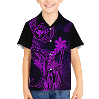 Hawaii Family Matching Long Sleeve Bodycon Dress and Hawaiian Shirt King Kamehameha Mix Polynesian Plumeria Purple Version LT14 Son's Shirt Purple - Polynesian Pride