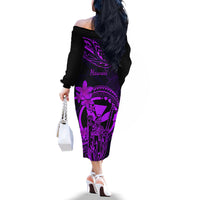 Hawaii Off The Shoulder Long Sleeve Dress King Kamehameha Mix Polynesian Plumeria Purple Version LT14 - Polynesian Pride