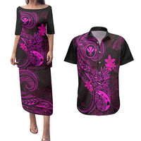 Hawaii Couples Matching Puletasi Dress and Hawaiian Shirt Pineapple Mix Polynesian Plumeria Pink Version LT14 Pink - Polynesian Pride