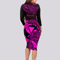 Hawaii Long Sleeve Bodycon Dress Pineapple Mix Polynesian Plumeria Pink Version LT14 - Polynesian Pride