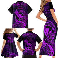 Hawaii Family Matching Short Sleeve Bodycon Dress and Hawaiian Shirt Pineapple Mix Polynesian Plumeria Purple Version LT14 - Polynesian Pride