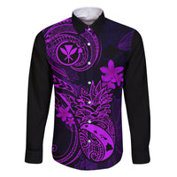 Hawaii Family Matching Short Sleeve Bodycon Dress and Hawaiian Shirt Pineapple Mix Polynesian Plumeria Purple Version LT14 Dad's Shirt - Long Sleeve Purple - Polynesian Pride