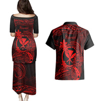 Hawaii Couples Matching Puletasi Dress and Hawaiian Shirt Pineapple Mix Polynesian Plumeria Red Version LT14 - Polynesian Pride
