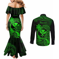 Hawaii Couples Matching Mermaid Dress and Long Sleeve Button Shirts Pineapple Mix Polynesian Plumeria Green Version LT14 - Polynesian Pride