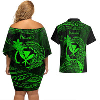 Hawaii Couples Matching Off Shoulder Short Dress and Hawaiian Shirt Pineapple Mix Polynesian Plumeria Green Version LT14 - Polynesian Pride